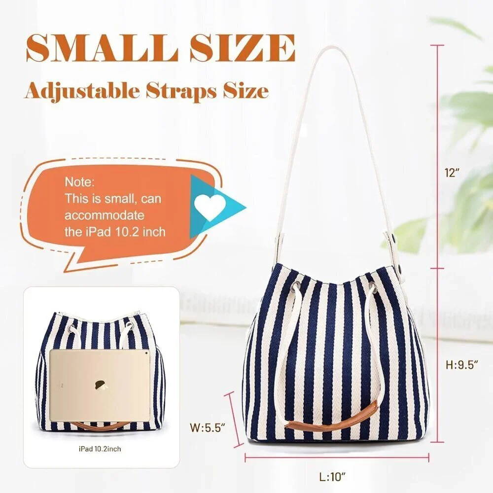 Women's Canvas Tote Small Bucket Shoulder Bag Crossbody Beach Chic